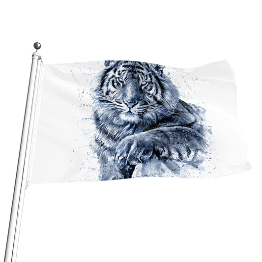 White Tiger Painting Print Flag