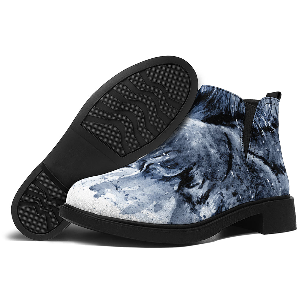 White Tiger Painting Print Flat Ankle Boots