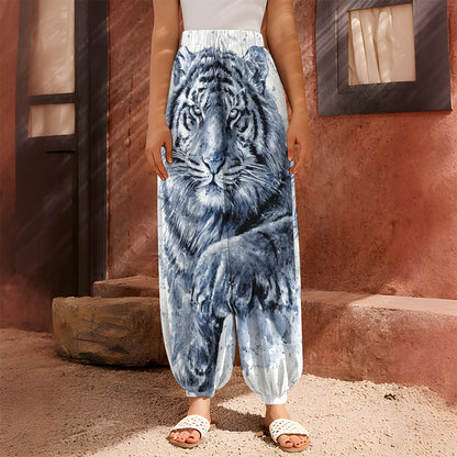 White Tiger Painting Print Harem Pants