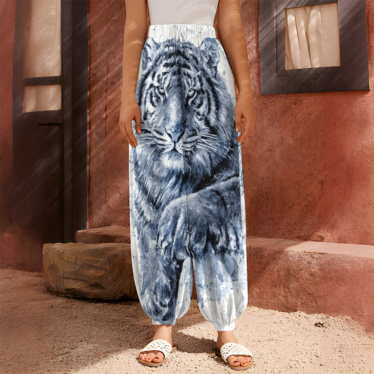 White Tiger Painting Print Harem Pants