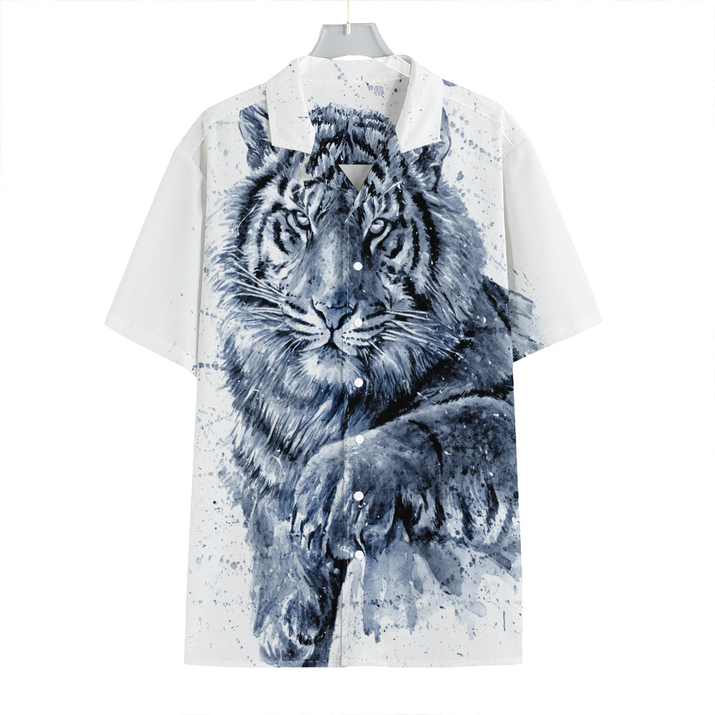 White Tiger Painting Print Hawaiian Shirt