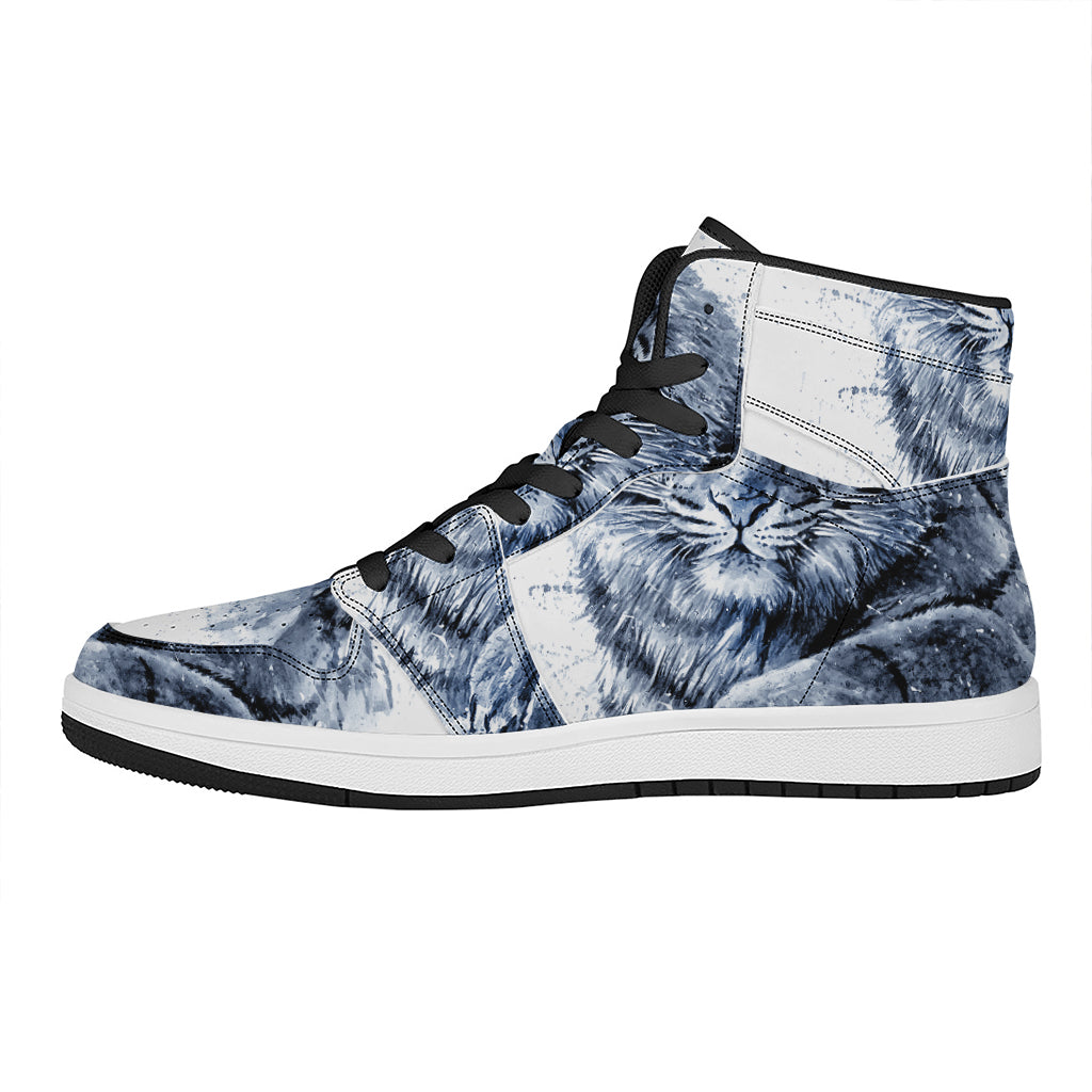 White Tiger Painting Print High Top Leather Sneakers