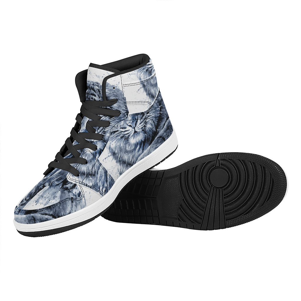 White Tiger Painting Print High Top Leather Sneakers
