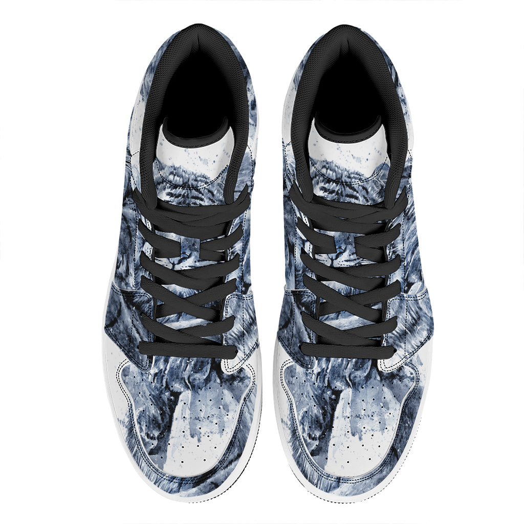 White Tiger Painting Print High Top Leather Sneakers