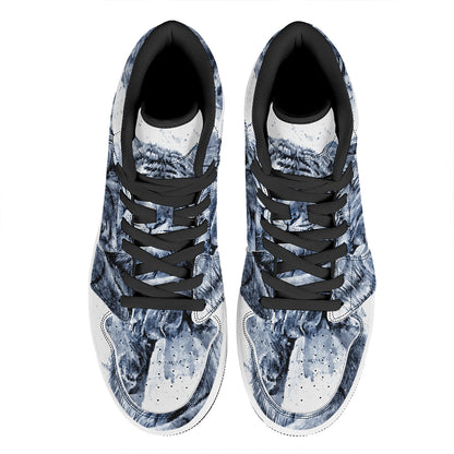 White Tiger Painting Print High Top Leather Sneakers