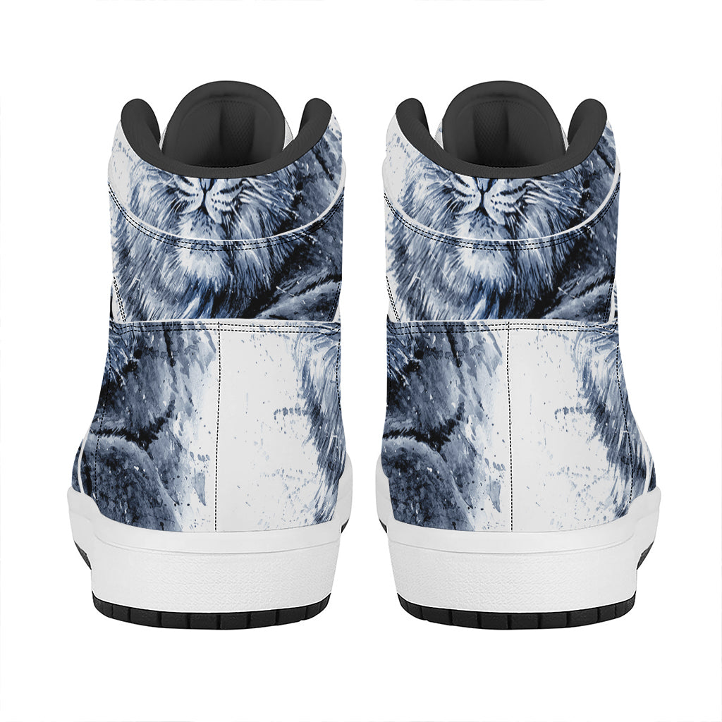 White Tiger Painting Print High Top Leather Sneakers