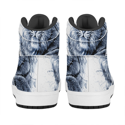 White Tiger Painting Print High Top Leather Sneakers