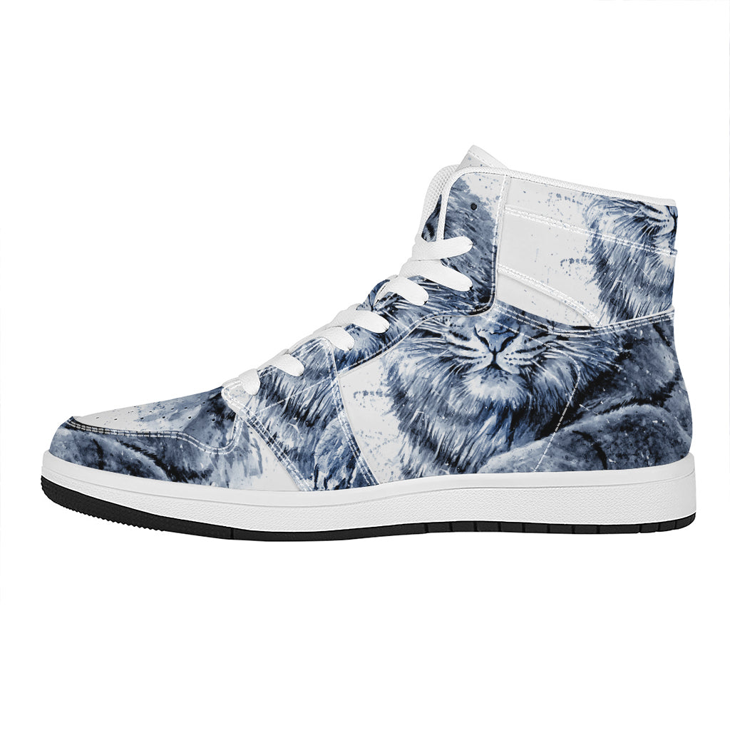 White Tiger Painting Print High Top Leather Sneakers