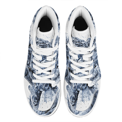 White Tiger Painting Print High Top Leather Sneakers