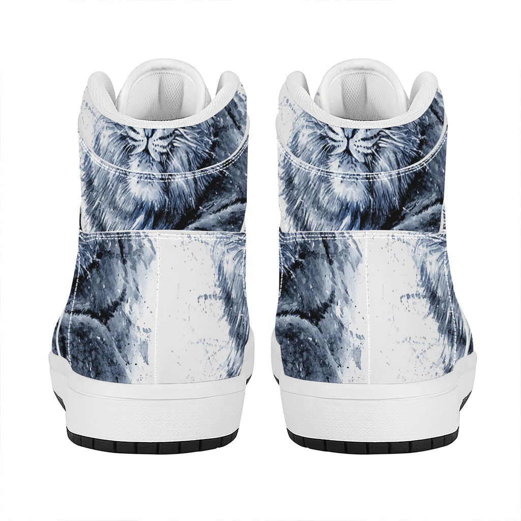 White Tiger Painting Print High Top Leather Sneakers