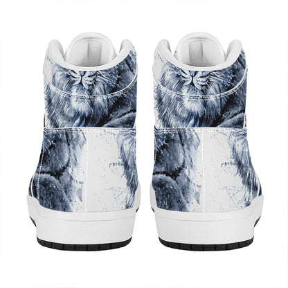 White Tiger Painting Print High Top Leather Sneakers
