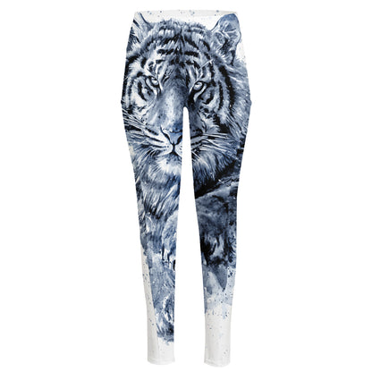 White Tiger Painting Print High-Waisted Pocket Leggings