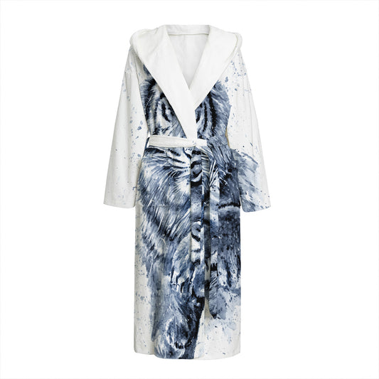 White Tiger Painting Print Hooded Bathrobe