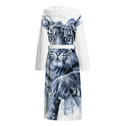 White Tiger Painting Print Hooded Bathrobe