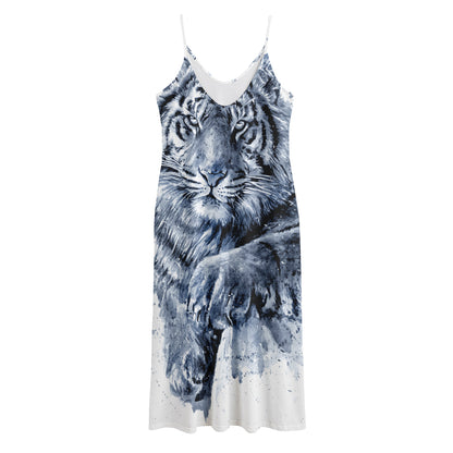 White Tiger Painting Print Jersey Midi Cami Dress