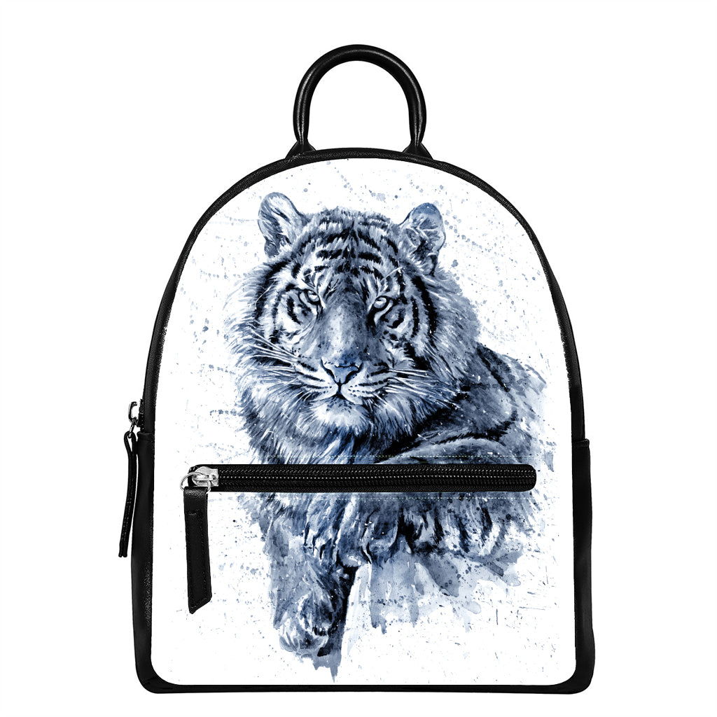 White Tiger Painting Print Leather Backpack