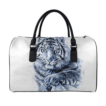 White Tiger Painting Print Leather Duffle Bag