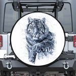 White Tiger Painting Print Leather Spare Tire Cover