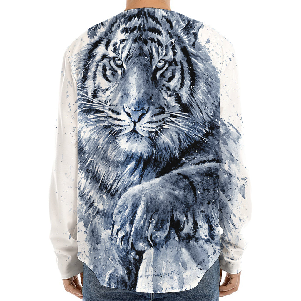 White Tiger Painting Print Long Sleeve Baseball Jersey