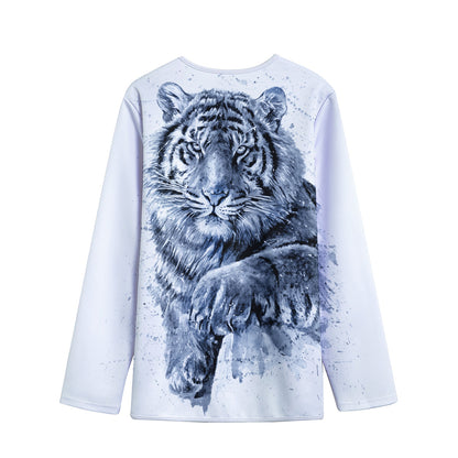 White Tiger Painting Print Long Sleeve Short Coat