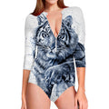 White Tiger Painting Print Long Sleeve Swimsuit