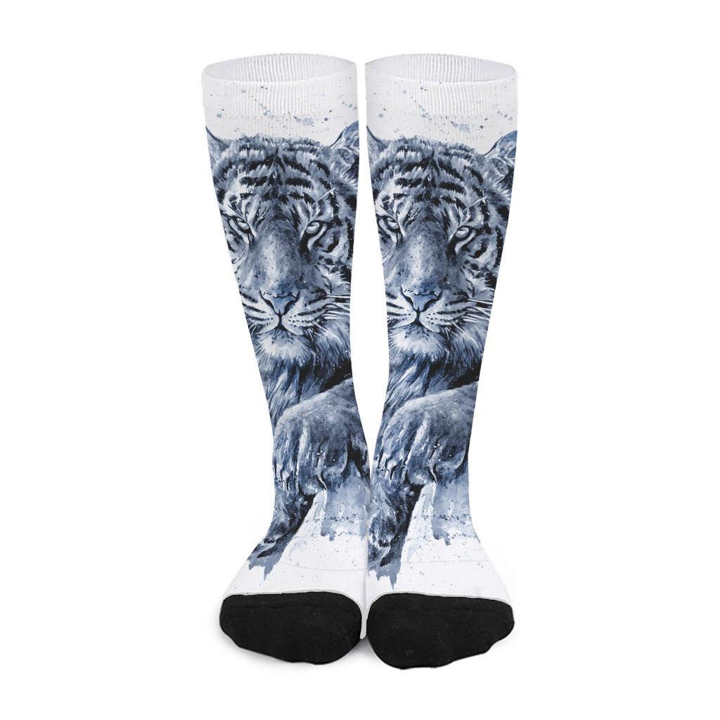 White Tiger Painting Print Long Socks