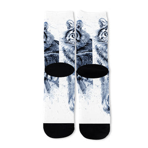 White Tiger Painting Print Long Socks