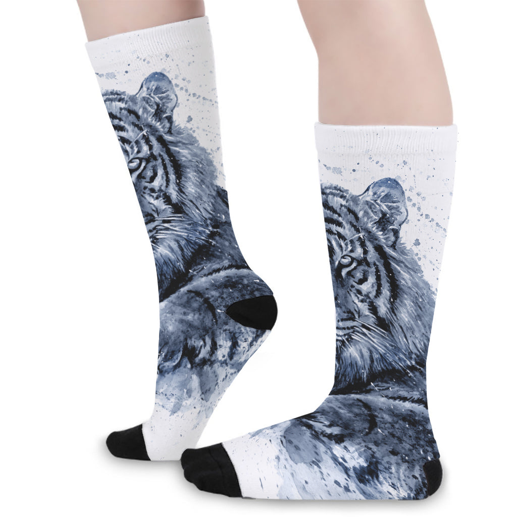 White Tiger Painting Print Long Socks