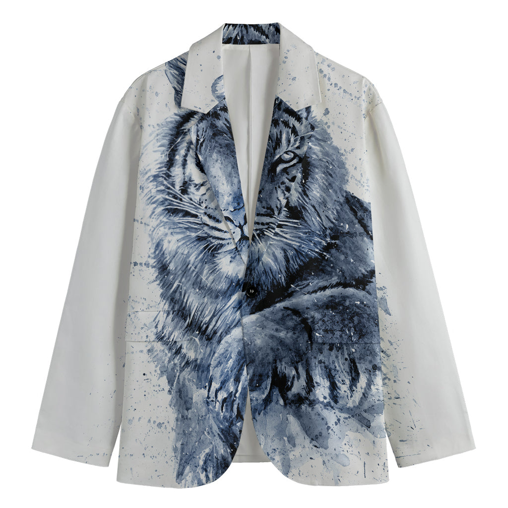 White Tiger Painting Print Men's Cotton Blazer