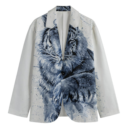 White Tiger Painting Print Men's Cotton Blazer