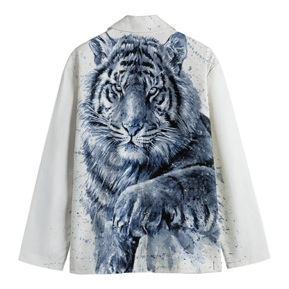 White Tiger Painting Print Men's Cotton Blazer