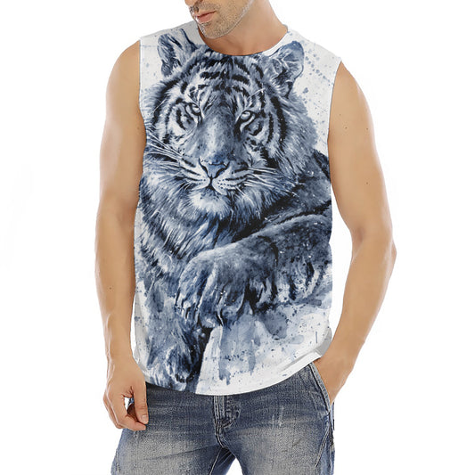 White Tiger Painting Print Men's Fitness Tank Top