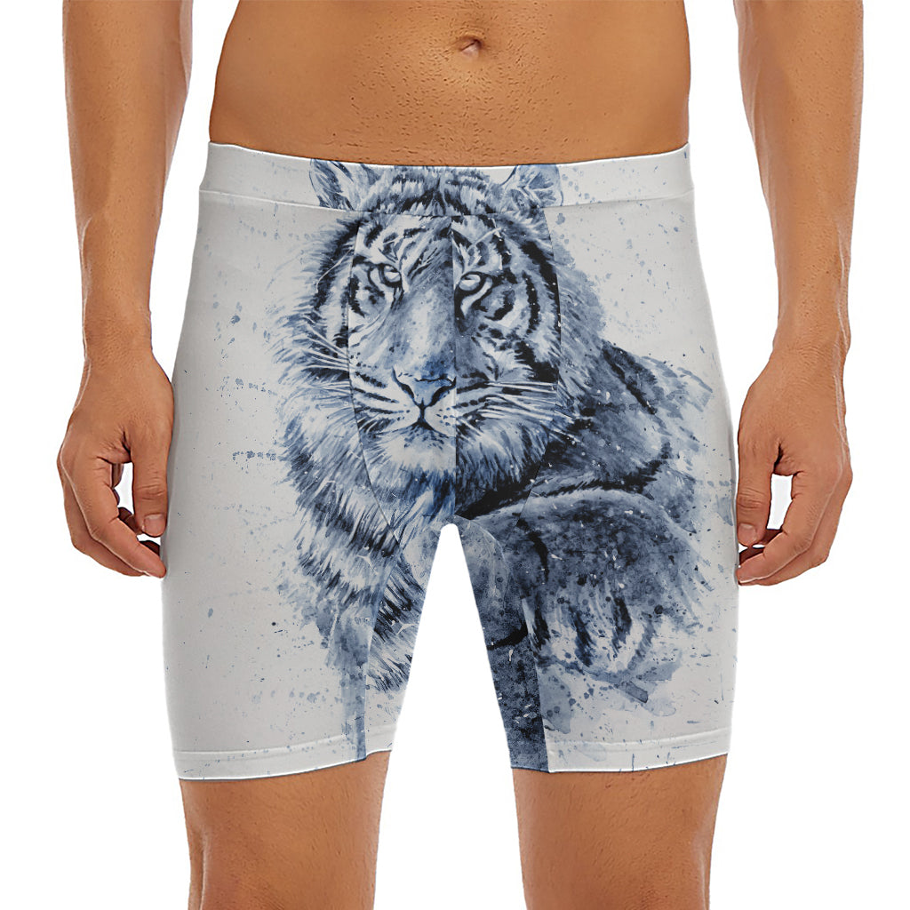 White Tiger Painting Print Men's Long Boxer Briefs