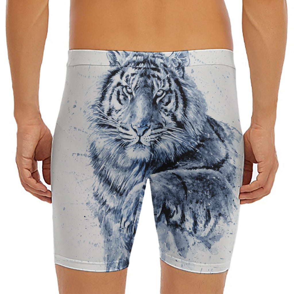 White Tiger Painting Print Men's Long Boxer Briefs