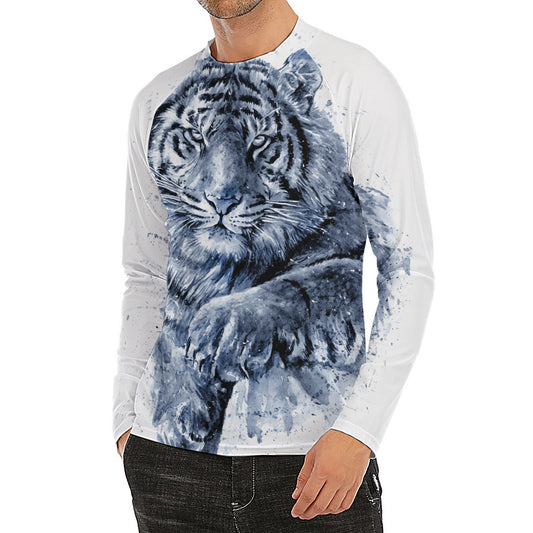 White Tiger Painting Print Men's Long Sleeve Rash Guard
