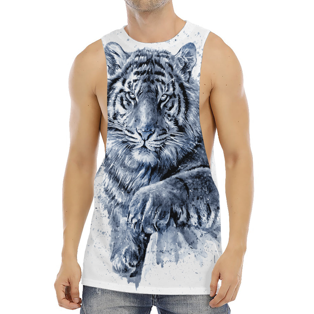 White Tiger Painting Print Men's Muscle Tank Top