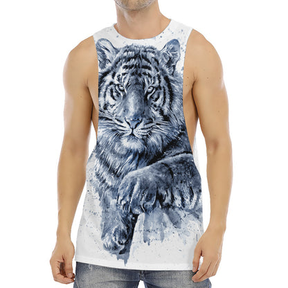 White Tiger Painting Print Men's Muscle Tank Top
