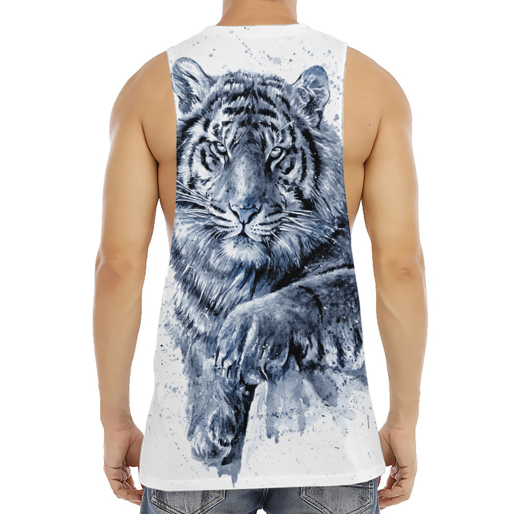 White Tiger Painting Print Men's Muscle Tank Top