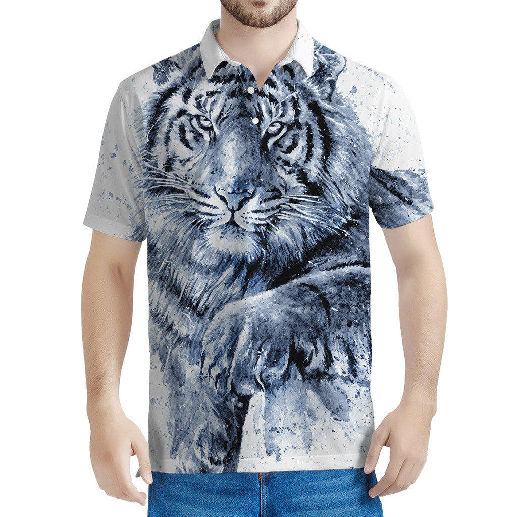 White Tiger Painting Print Men's Polo Shirt