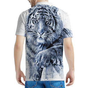 White Tiger Painting Print Men's Polo Shirt