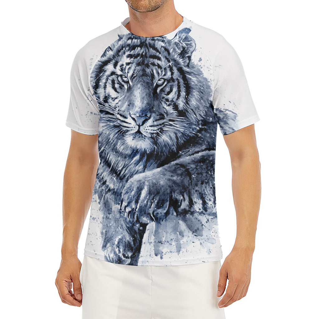 White Tiger Painting Print Men's Short Sleeve Rash Guard