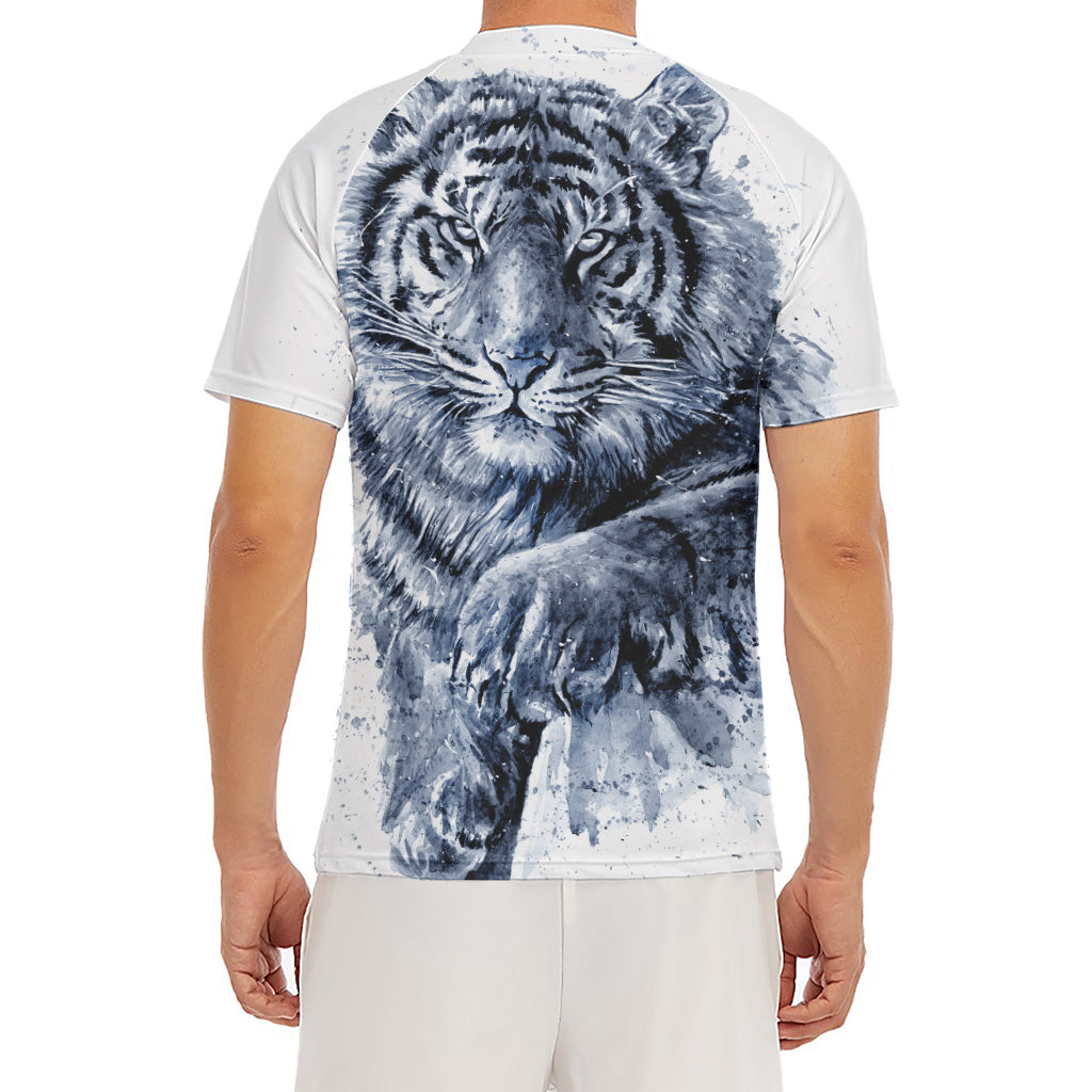 White Tiger Painting Print Men's Short Sleeve Rash Guard