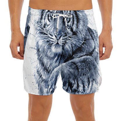 White Tiger Painting Print Men's Split Running Shorts