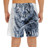 White Tiger Painting Print Men's Split Running Shorts
