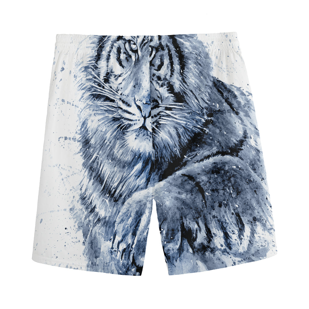 White Tiger Painting Print Men's Sports Shorts