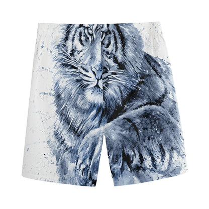 White Tiger Painting Print Men's Sports Shorts