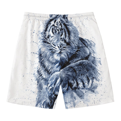 White Tiger Painting Print Men's Swim Trunks