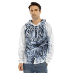 White Tiger Painting Print Men's Velvet Pullover Hoodie