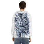 White Tiger Painting Print Men's Velvet Pullover Hoodie