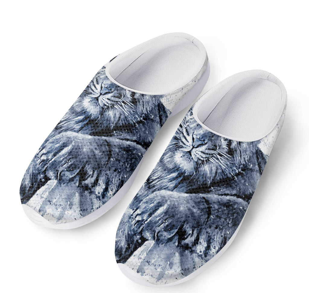White Tiger Painting Print Mesh Casual Shoes
